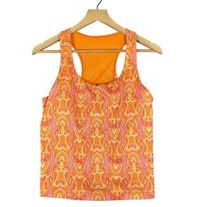 Athleta Women Paisley Print Racerback Tank Top Orange Pink‎ Size 34C Activewear